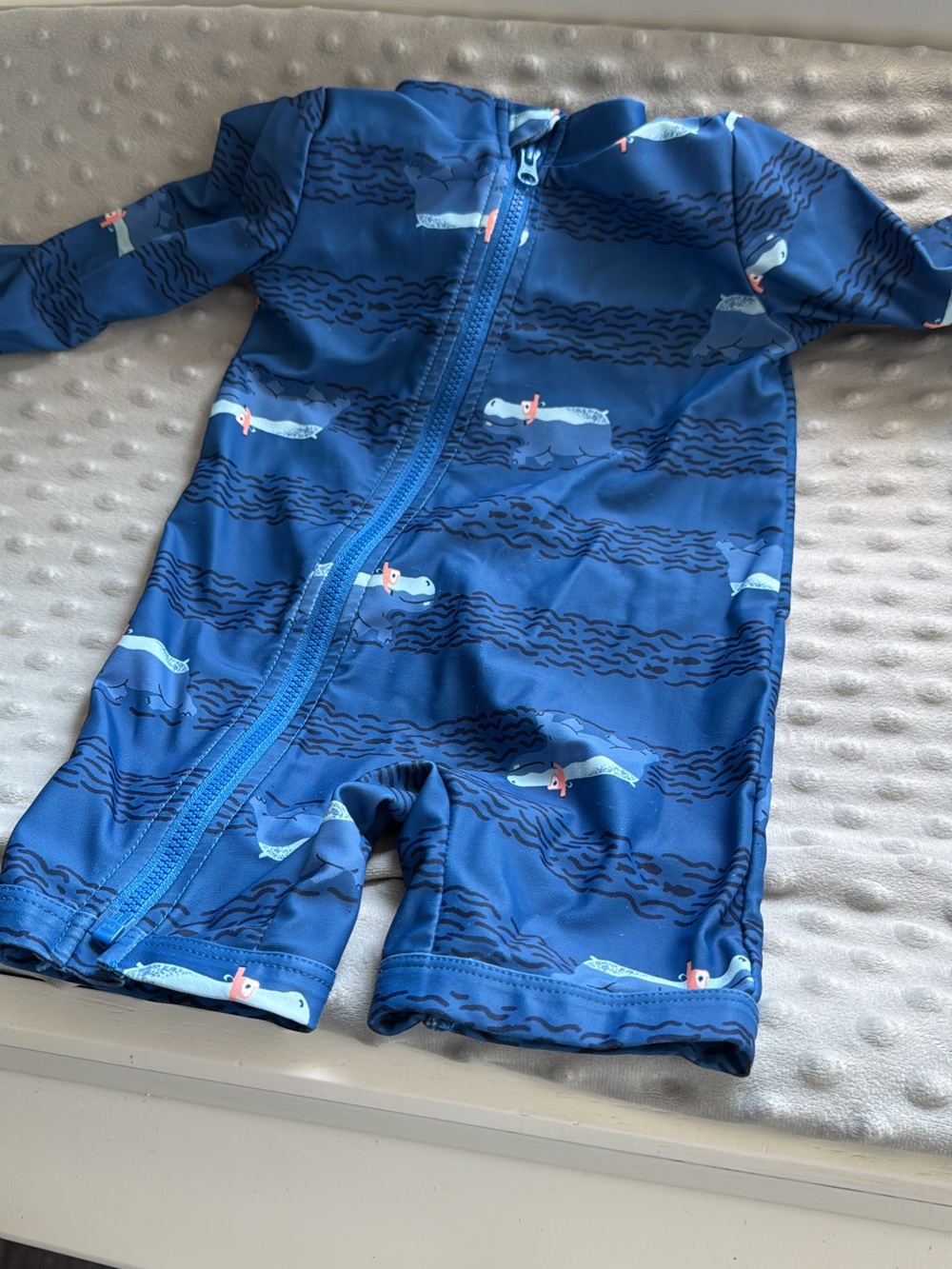 Carter's Navy & Light Blue Hippo Zip-Front Kids One-Piece